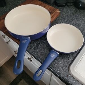 Green Life Ceramic Fry Pan 2 piece Set In Blue